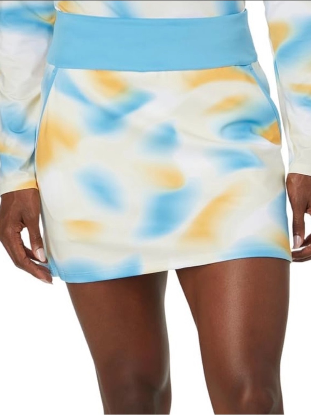 Adidas Ultimate365 Printed Golf Skort NWT Ivory Blue Yellow Size Large